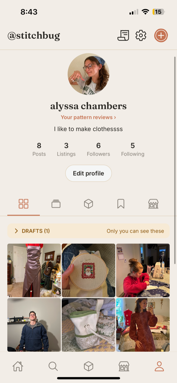 A maker's So You Sew profile and grid of their makes